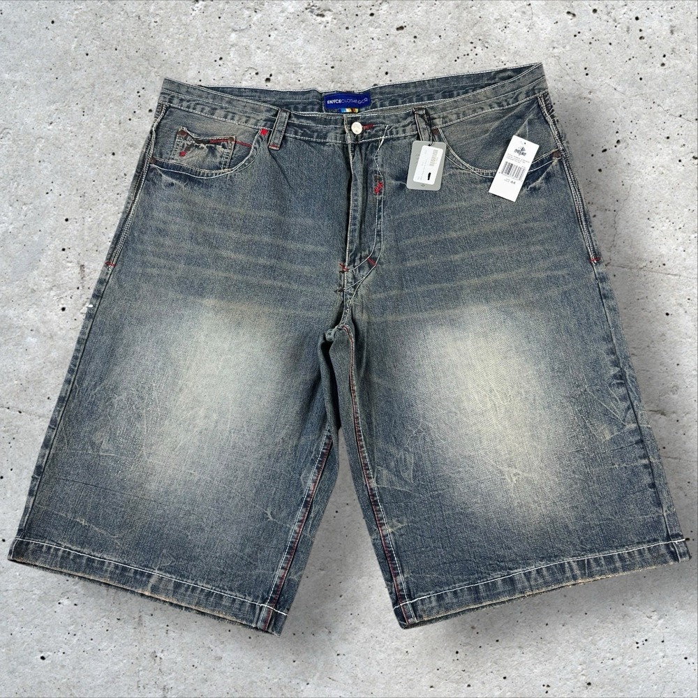 VTG‎ Enyce Shorts Mens 44 Baggy Wide Leg Jean Denim Skate Embroidered Y2K NWT
